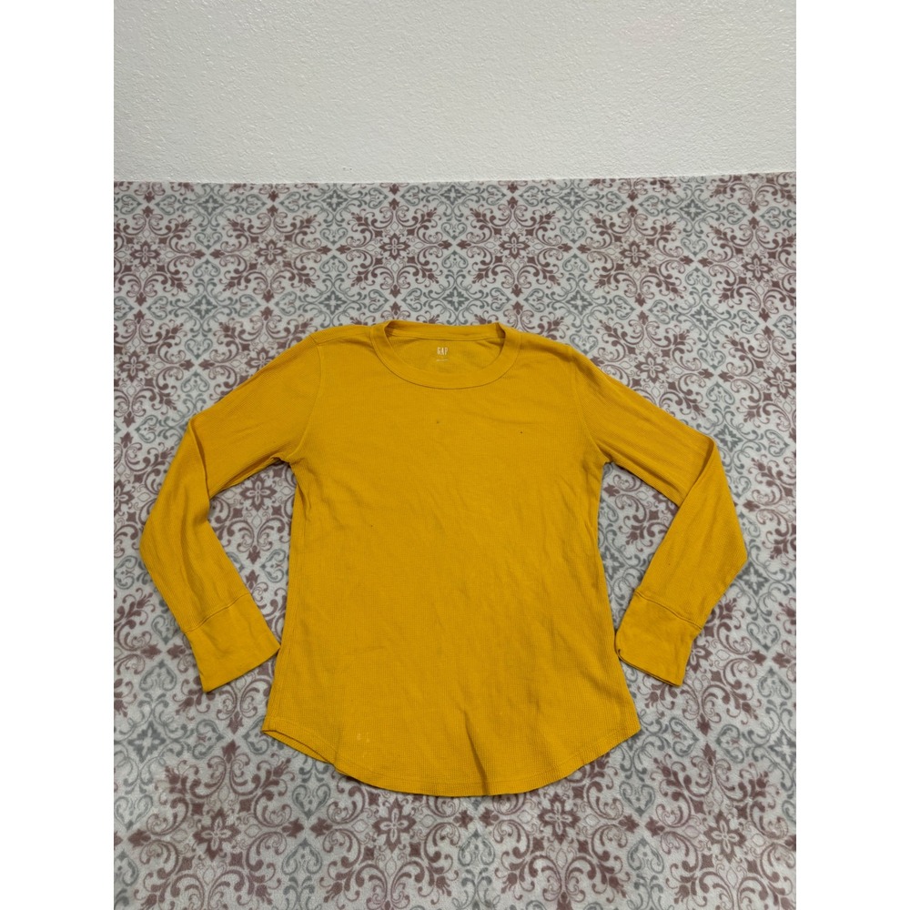 GAP Womens Yellow Waffle Knit Long Sleeve Thermal Crew Neck Top Size Large